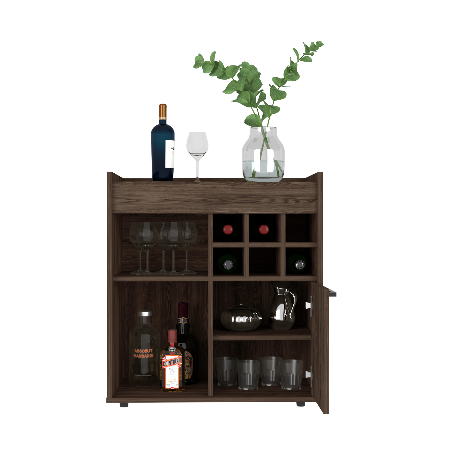 Bar Cabinet Dext, Two Concealed Shelves, Six Wine Cubbies, Dark Walnut Finish-5