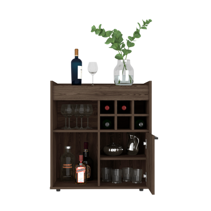 Bar Cabinet Dext, Two Concealed Shelves, Six Wine Cubbies, Dark Walnut Finish-5