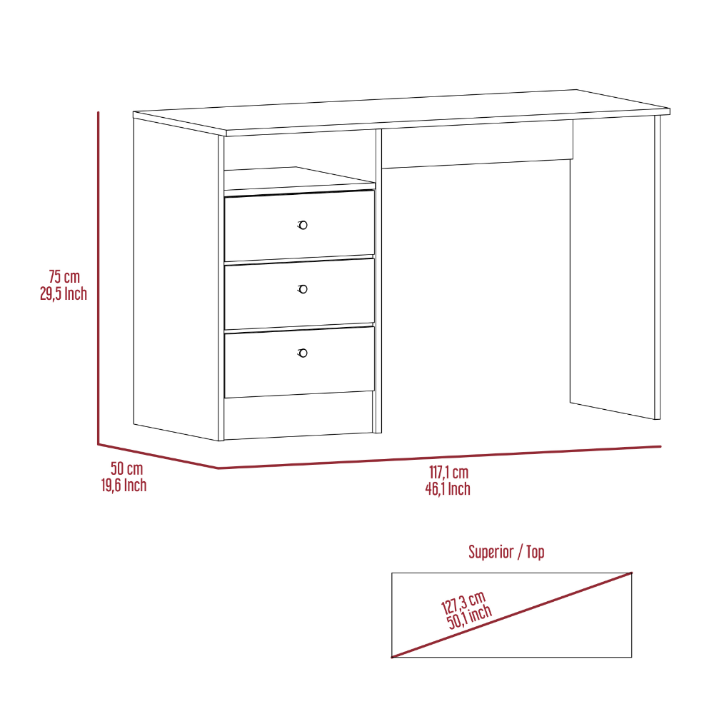 Computer Desk Fremont with Three Drawers, Light Gray Finish-7