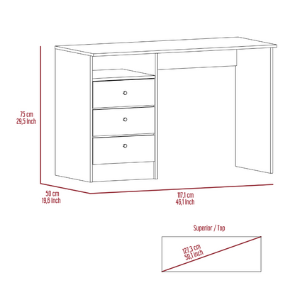 Computer Desk Fremont with Three Drawers, Light Gray Finish-7