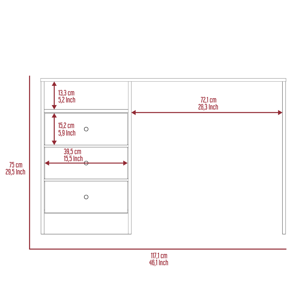 Computer Desk Fremont with Three Drawers, Light Gray Finish-8