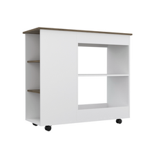 Load image into Gallery viewer, Kitchen Cart Kamizaze, Two Storage Shelves, Four Casters, Three Side Shelves, White / Dark Brown Finish-4
