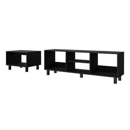 2pc Living Room Set Millville, Coffe Table, Tv Rack, Four Shelves, Black Wengue Finish-5