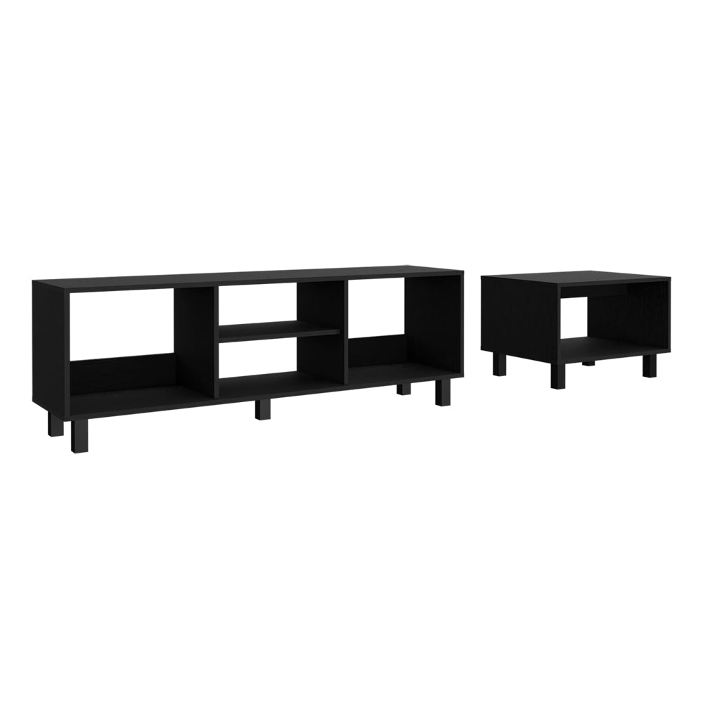 2pc Living Room Set Millville, Coffe Table, Tv Rack, Four Shelves, Black Wengue Finish-4