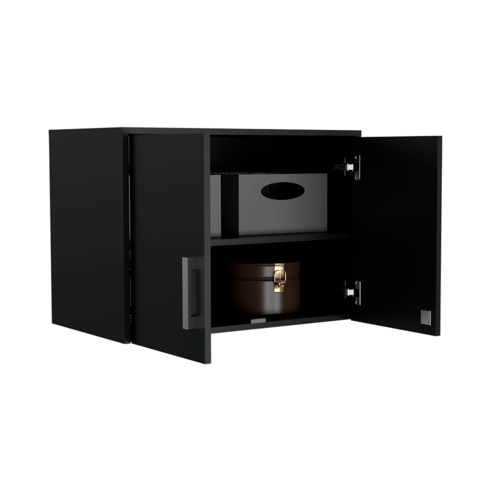 Wall Storage Cabinet Lions, 3 Shelves, Double Door, Black Wengue Finish-5