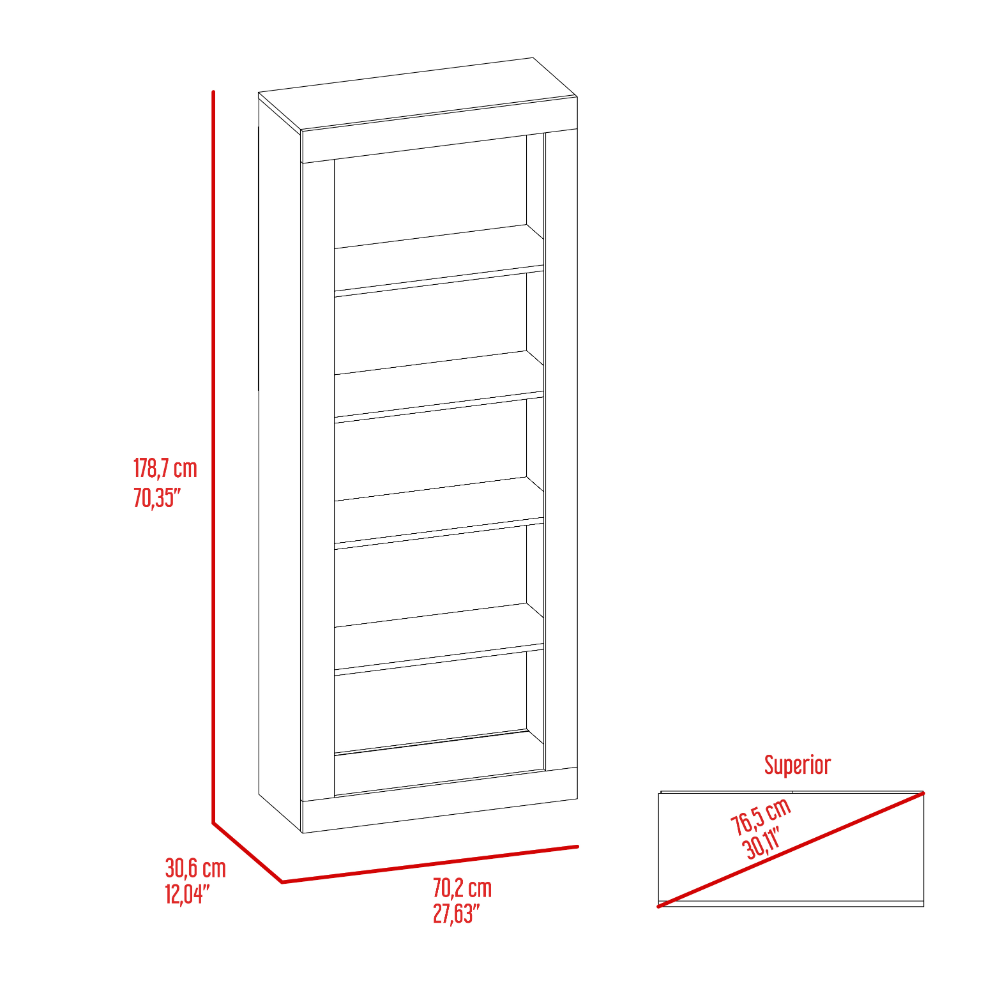 Bookcase Wray with Frame and Five Tier Shelves, Black Wengue Finish-6