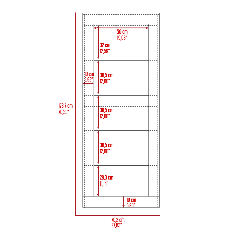 Bookcase Wray with Frame and Five Tier Shelves, Black Wengue Finish-5