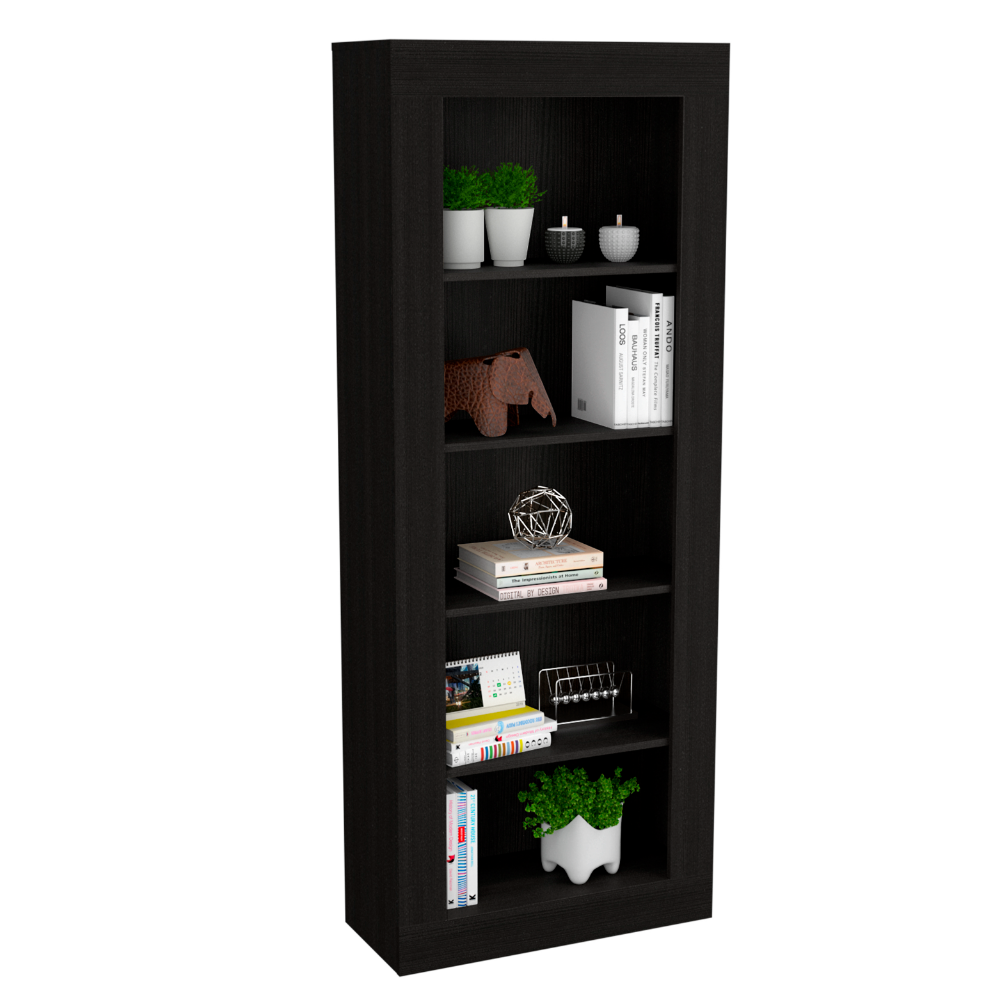 Bookcase Wray with Frame and Five Tier Shelves, Black Wengue Finish-3