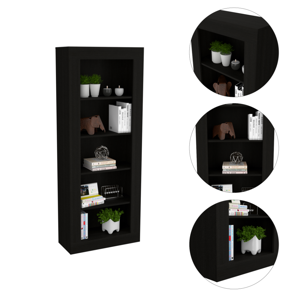 Bookcase Wray with Frame and Five Tier Shelves, Black Wengue Finish-7