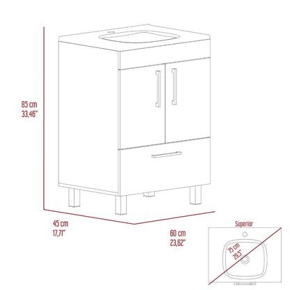 Single Bathroom Vanity Mayorca, Double Door Cabinet, One Drawer, Black Wengue Finish-7