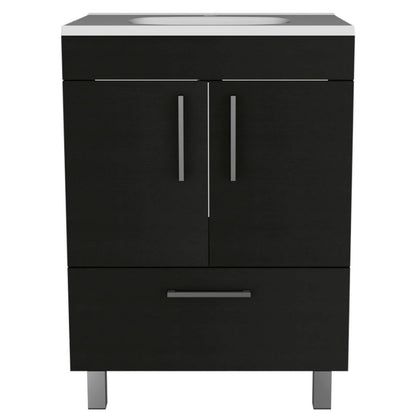 Single Bathroom Vanity Mayorca, Double Door Cabinet, One Drawer, Black Wengue Finish-3