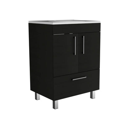 Single Bathroom Vanity Mayorca, Double Door Cabinet, One Drawer, Black Wengue Finish-5