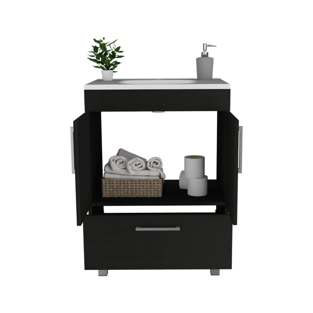 Single Bathroom Vanity Mayorca, Double Door Cabinet, One Drawer, Black Wengue Finish-2