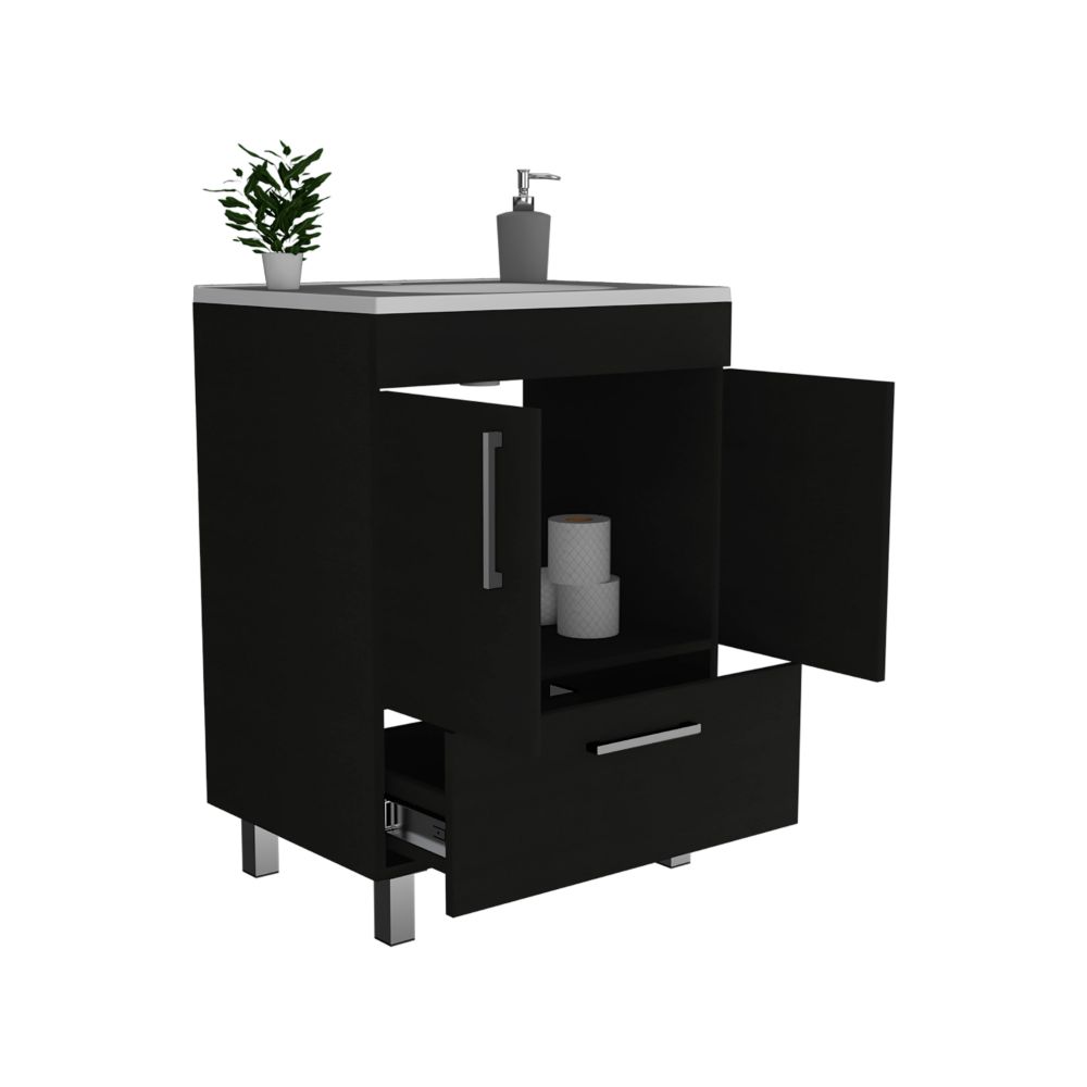 Single Bathroom Vanity Mayorca, Double Door Cabinet, One Drawer, Black Wengue Finish-4