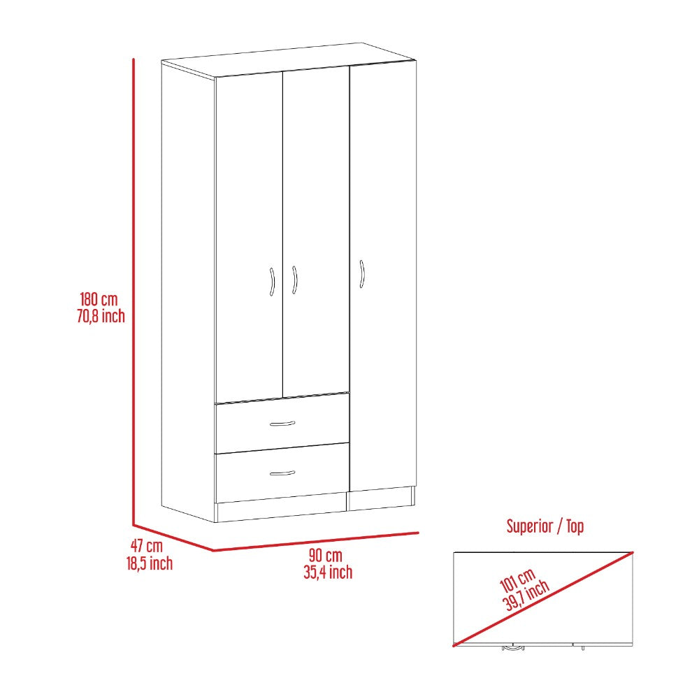 Three Door Armoire Clark, Metal Rod, Light Gray Finish-7