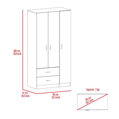 Three Door Armoire Clark, Metal Rod, Light Gray Finish-7