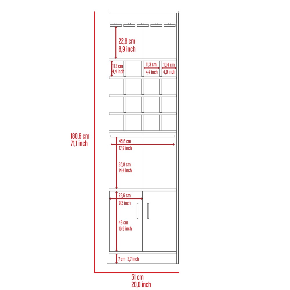 Bar cabinet Modoc, One Extendable Shelf, Sixteen Wine Cubbies, One Shelf, Carbon Espresso Finish-7