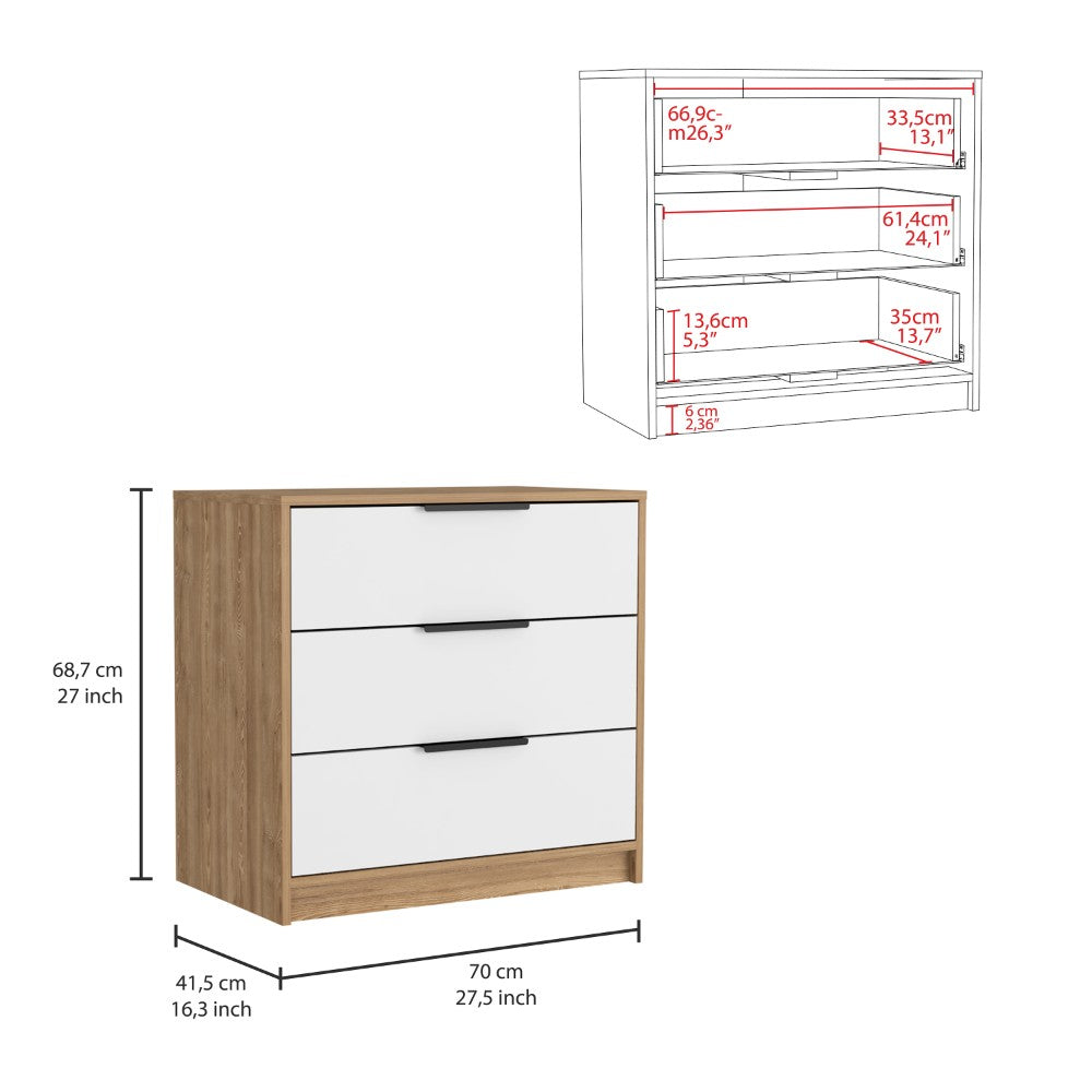 3 Drawers Dresser Maryland, Superior Top, White / Pine Finish-6