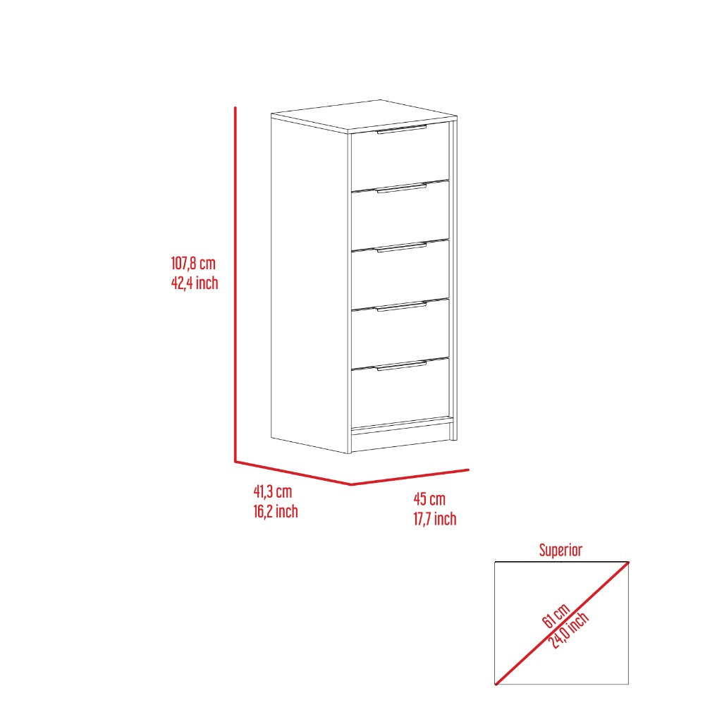 5 Drawers Dresser Maryland, Metal Handle, Smokey Oak / White Finish-5