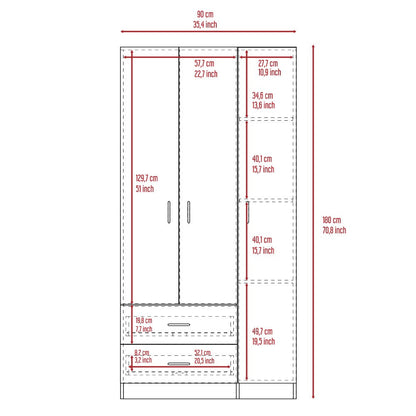 Three Door Armoire Clark, Metal Rod, Light Gray Finish-8