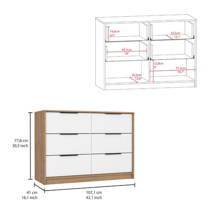 4 Drawer Double Dresser Maryland, Metal Handle, Pine / White Finish-6