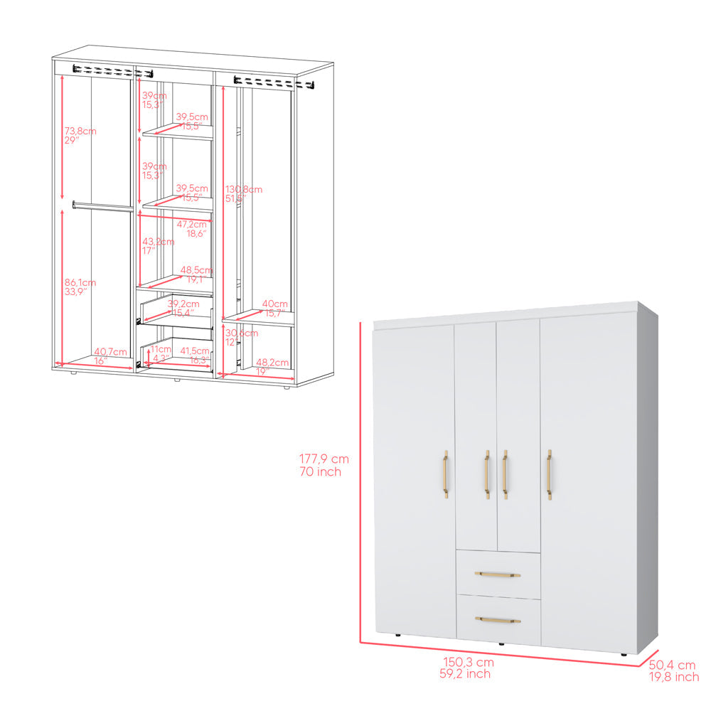 Armoire Elma, Two Drawers, Three Cabinets, White Finish-6