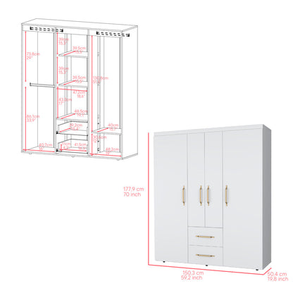 Armoire Elma, Two Drawers, Three Cabinets, White Finish-6