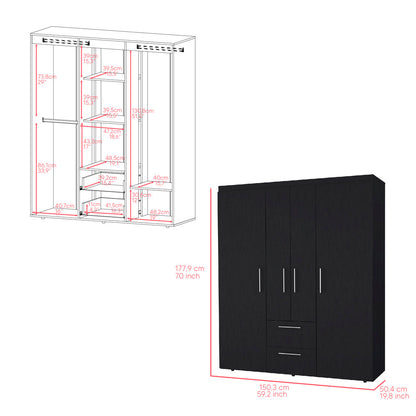 Armoire Elma, Two Drawers, Three Cabinets, Black Wengue Finish-6