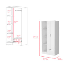 Load image into Gallery viewer, Armoire Dover with Four Storage Shelves, Drawer and Double Door, White Finish-6
