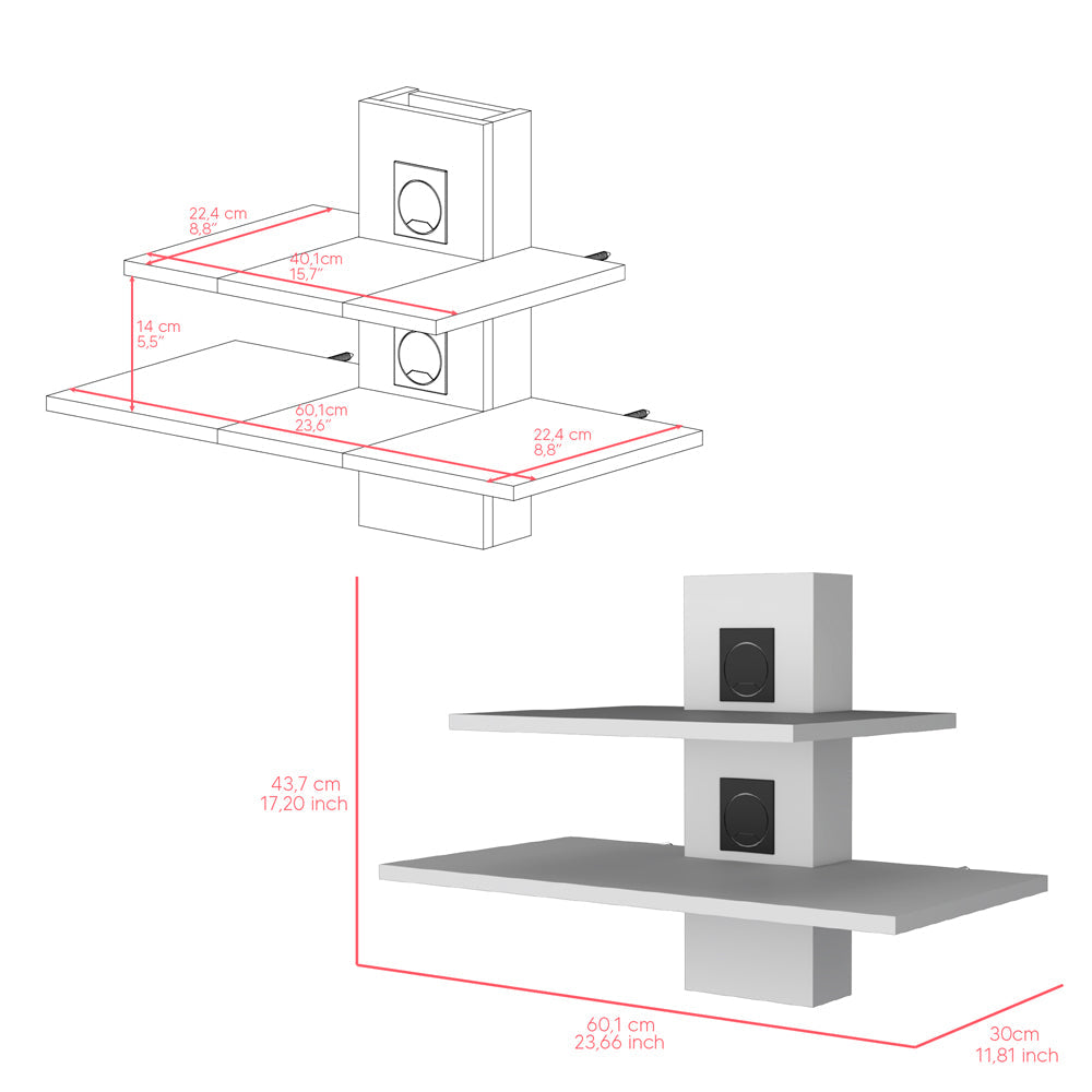 Ruston Wall Shelf With Sleek Dual-Tiered, White Finish-7