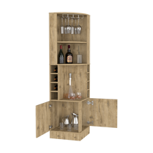 Load image into Gallery viewer, Corner Bar Cabinet Papprika, 8 Wine Cubbies, Double Door, Aged Oak Finish-3
