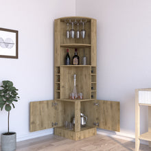Load image into Gallery viewer, Corner Bar Cabinet Papprika, 8 Wine Cubbies, Double Door, Aged Oak Finish-1
