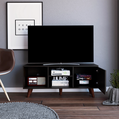 Tv Stand for TV´s up 57"  Moon, Three Shelves, Single Door Cabinet, Black Wengue Finish-1