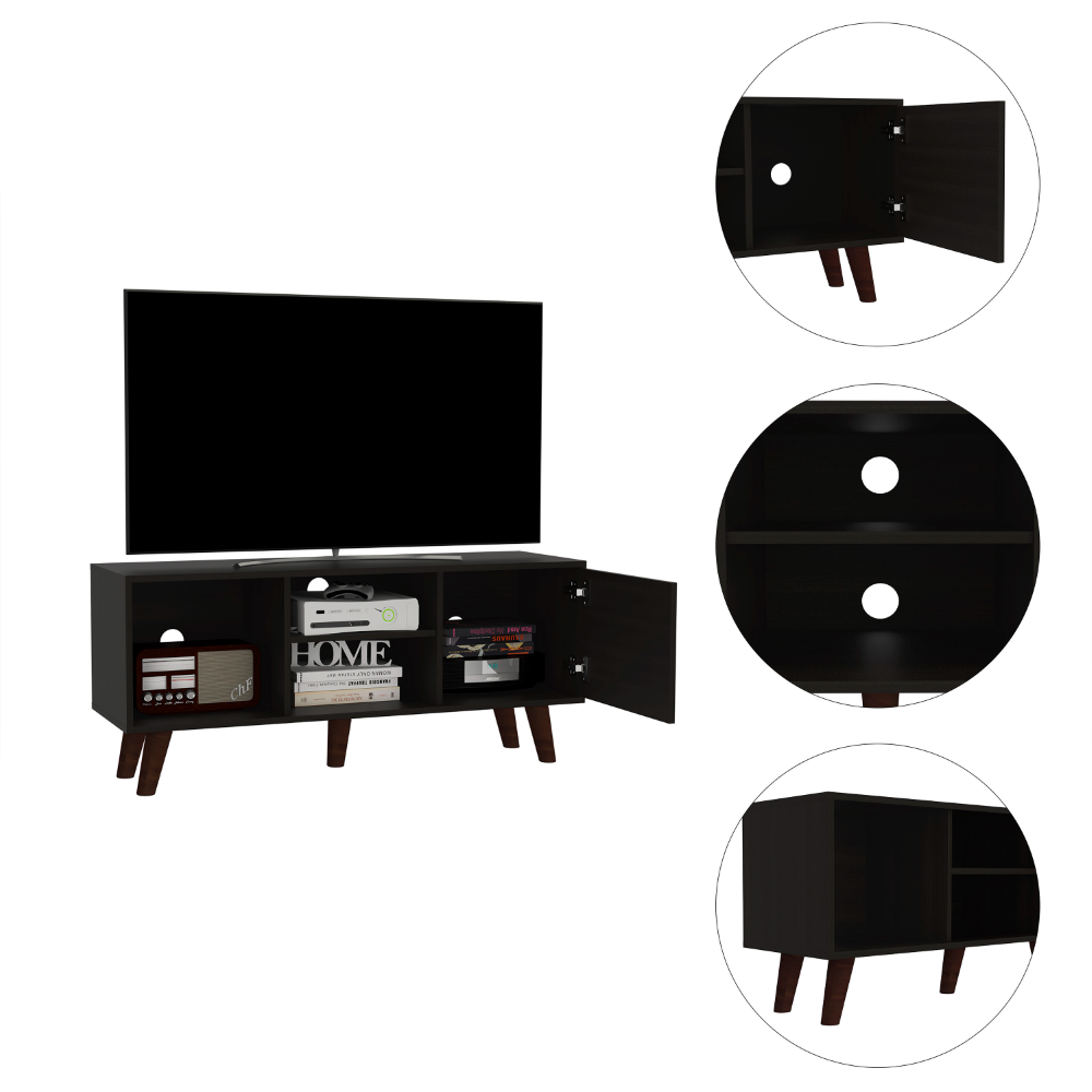 Tv Stand for TV´s up 57"  Moon, Three Shelves, Single Door Cabinet, Black Wengue Finish-6