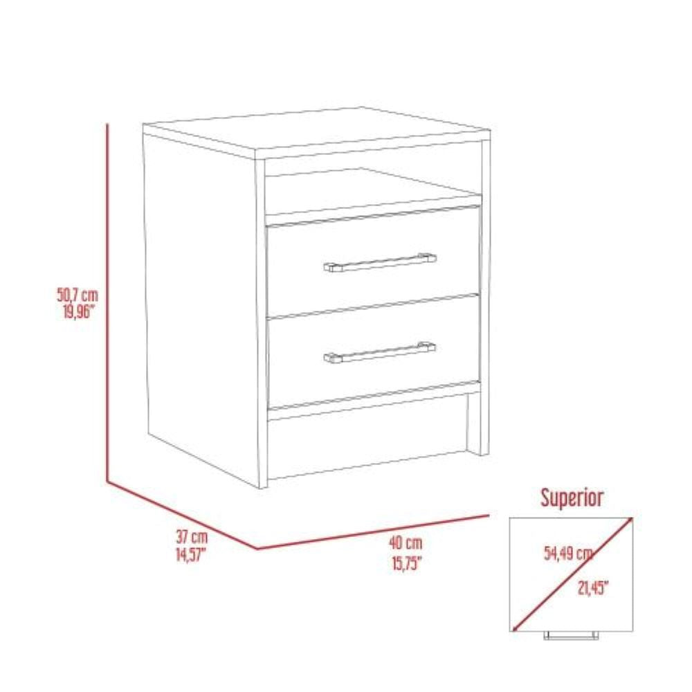 Nightstand Cartiz, Two Drawers, White / Light Oak Finish-7