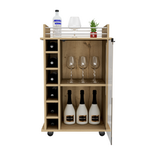 Load image into Gallery viewer, Bar Cart Baltimore, Two Tier Cabinet With Glass Door, Six Wine Cubbies, Light Oak Finish-2
