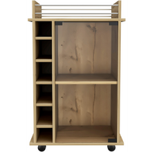 Load image into Gallery viewer, Bar Cart Baltimore, Two Tier Cabinet With Glass Door, Six Wine Cubbies, Light Oak Finish-3
