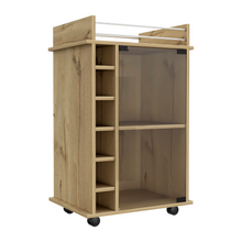 Load image into Gallery viewer, Bar Cart Baltimore, Two Tier Cabinet With Glass Door, Six Wine Cubbies, Light Oak Finish-5
