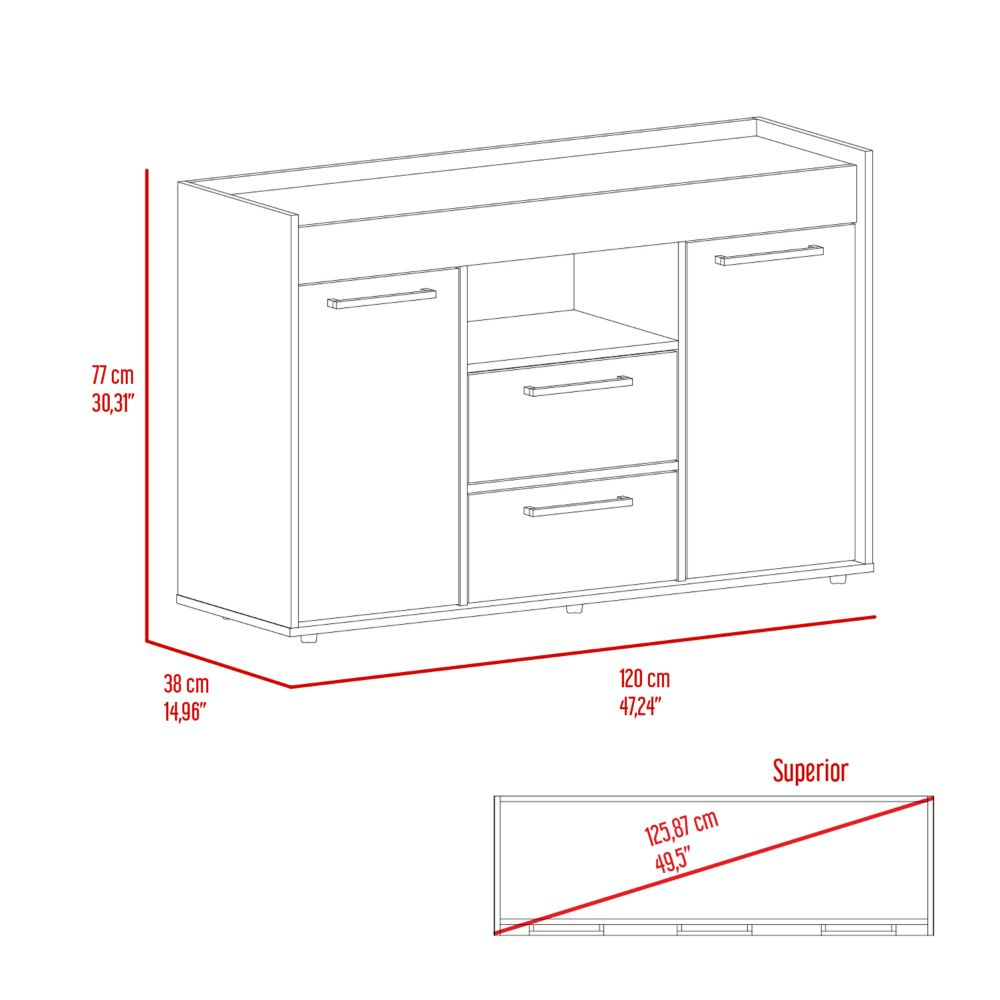 Sideboard Perssiu, Two Drawers, Double Door Cabinets, Dark Walnut Finish-7