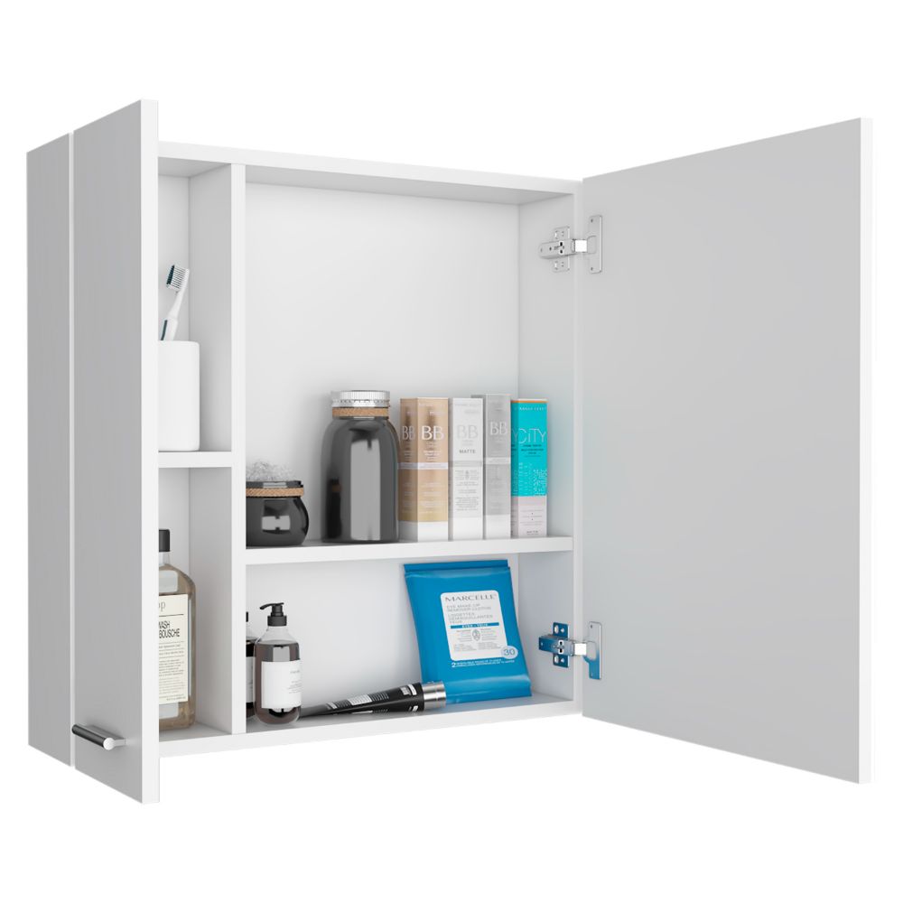 Medicine Cabinet Prague, Four Internal Shelves, Single Door, White Finish-5