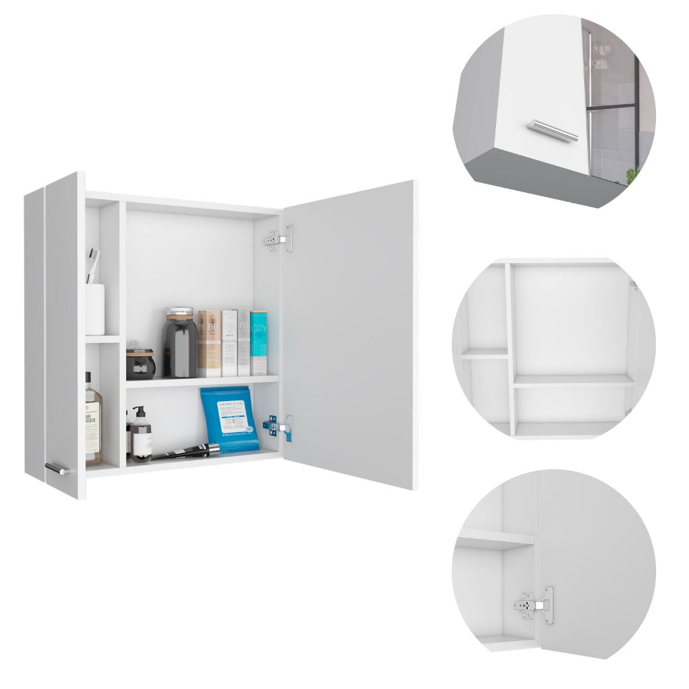 Medicine Cabinet Prague, Four Internal Shelves, Single Door, White Finish-6