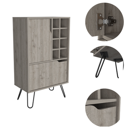 L Bar Cabinet Silhill, Eight Wine Cubbies, Two Cabinets With Single Door, Light Gray Finish-6