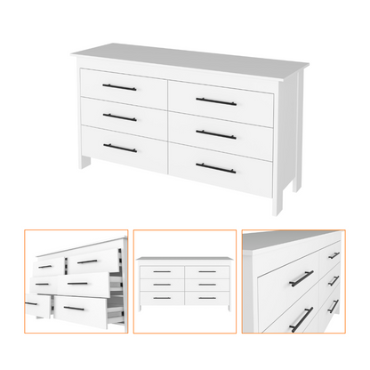 6 Drawer Double Dresser Wezz, Four Legs, Superior Top, White Finish-4