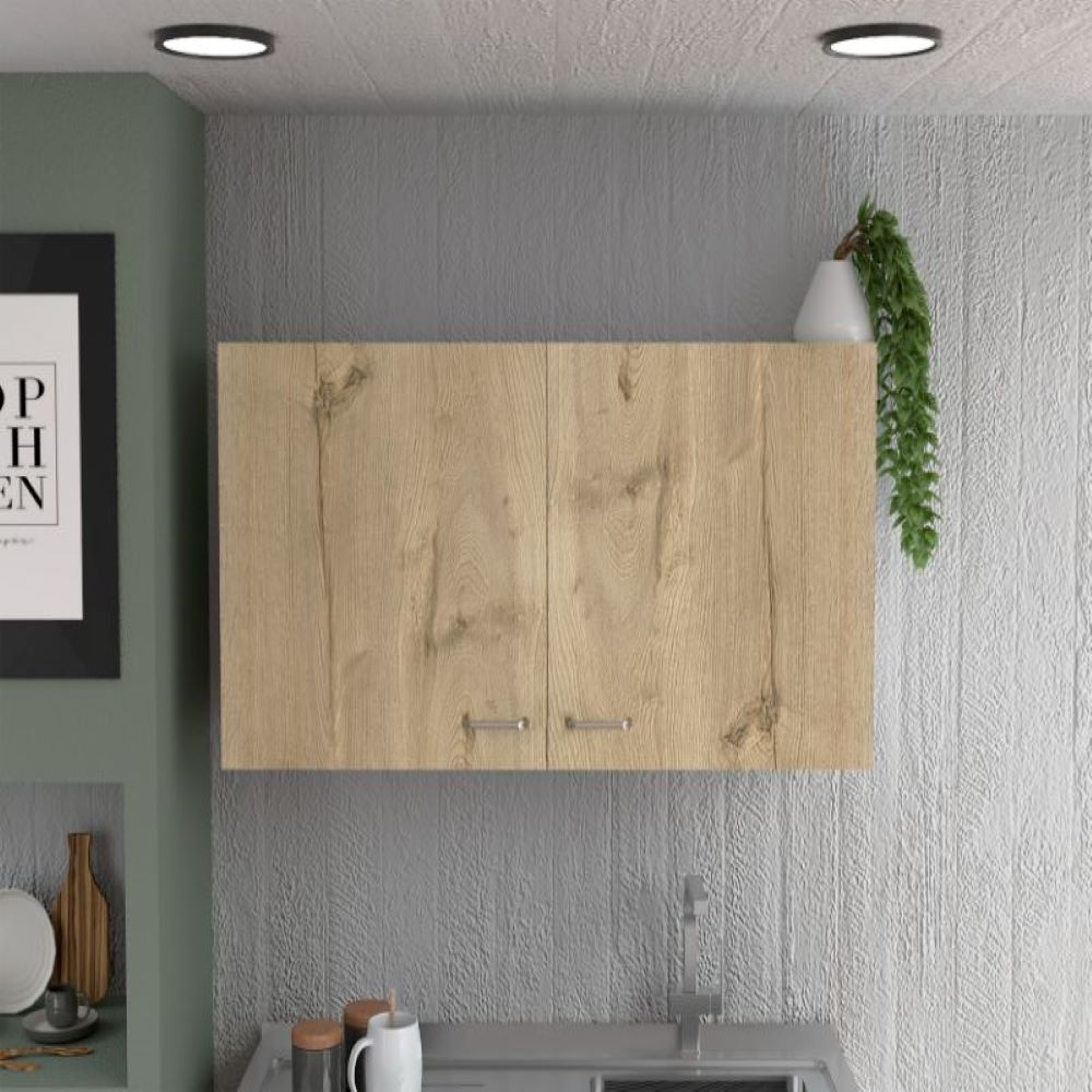 Wall Cabinet Toran, Two Shelves, Double Door, White / Light Oak Finish-0
