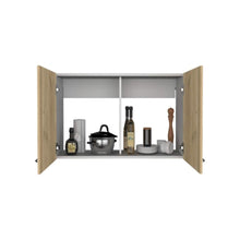 Load image into Gallery viewer, Wall Cabinet Toran, Two Shelves, Double Door, White / Light Oak Finish-2
