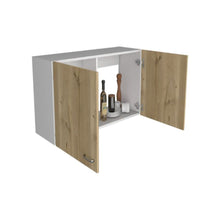 Load image into Gallery viewer, Wall Cabinet Toran, Two Shelves, Double Door, White / Light Oak Finish-4
