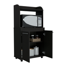 Load image into Gallery viewer, Kitchen Cart Totti, Double Door Cabinet, One Open Shelf, Two Interior Shelves, Black Wengue Finish-4
