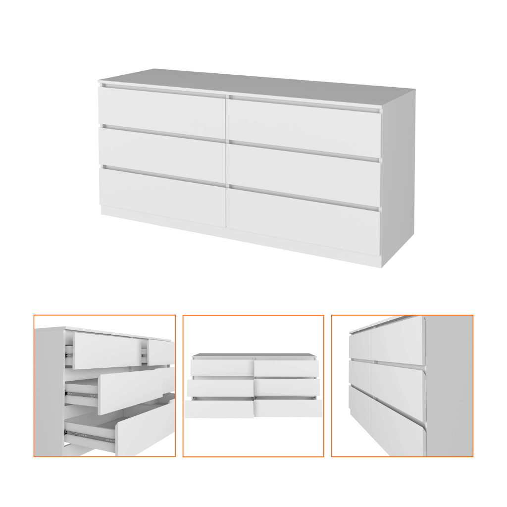 6 Drawer Double Dresser Tronx, Superior Top, White Finish-4