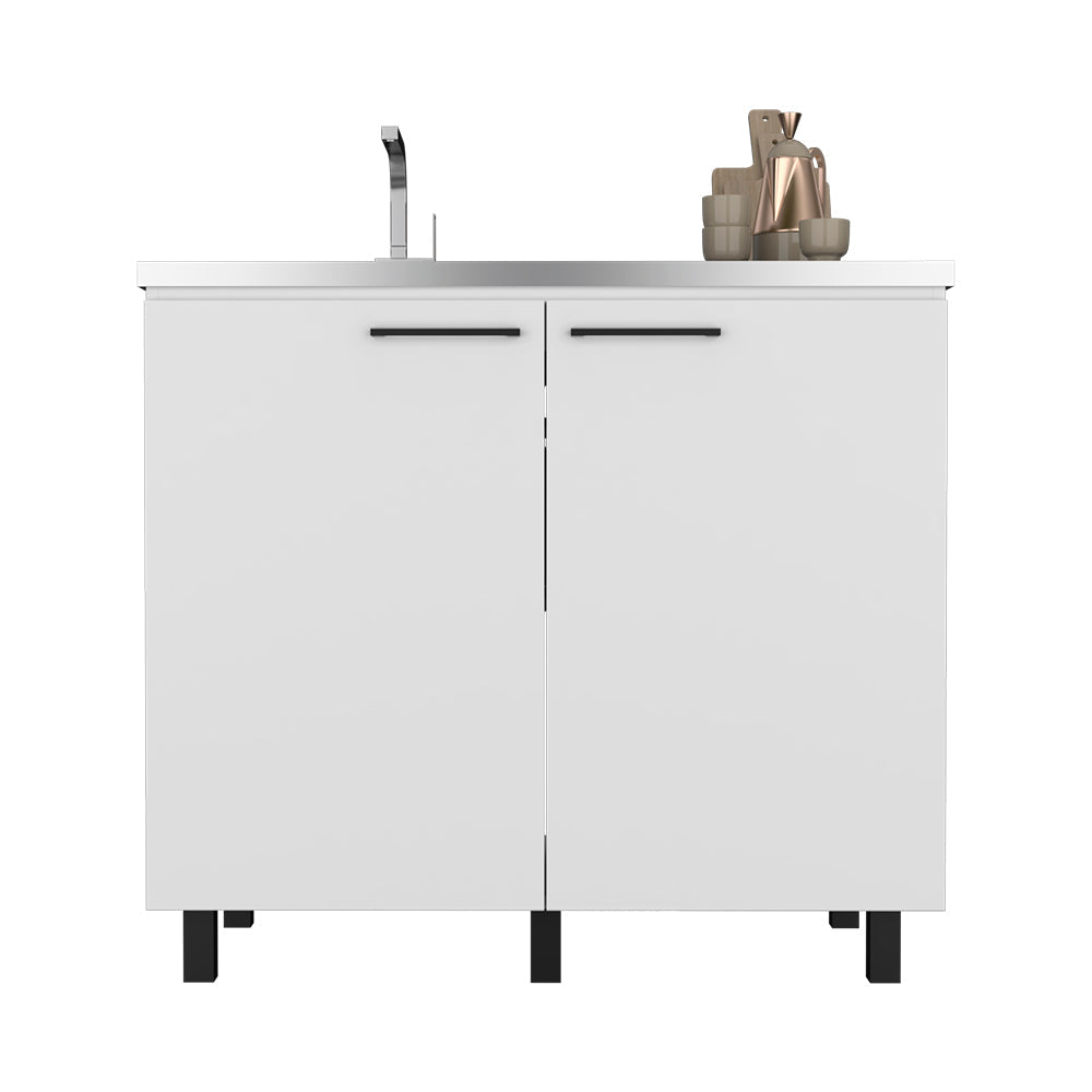 Utility sink cabinet Burwood, Two Shelves, White Finish-2