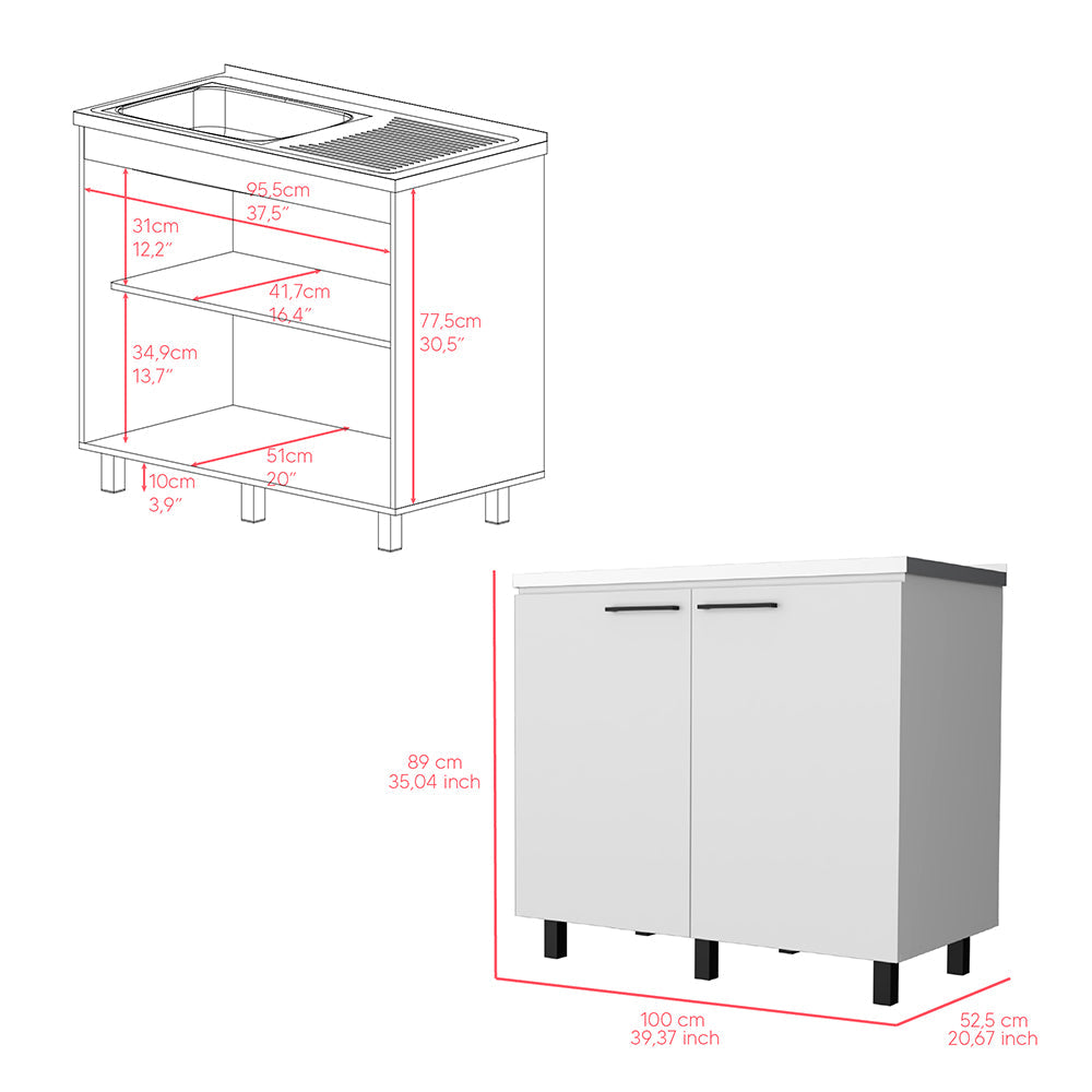 Utility sink cabinet Burwood, Two Shelves, White Finish-6